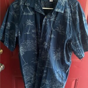Old Navy Navy and Light Blue Tropical Button-Down Shirt